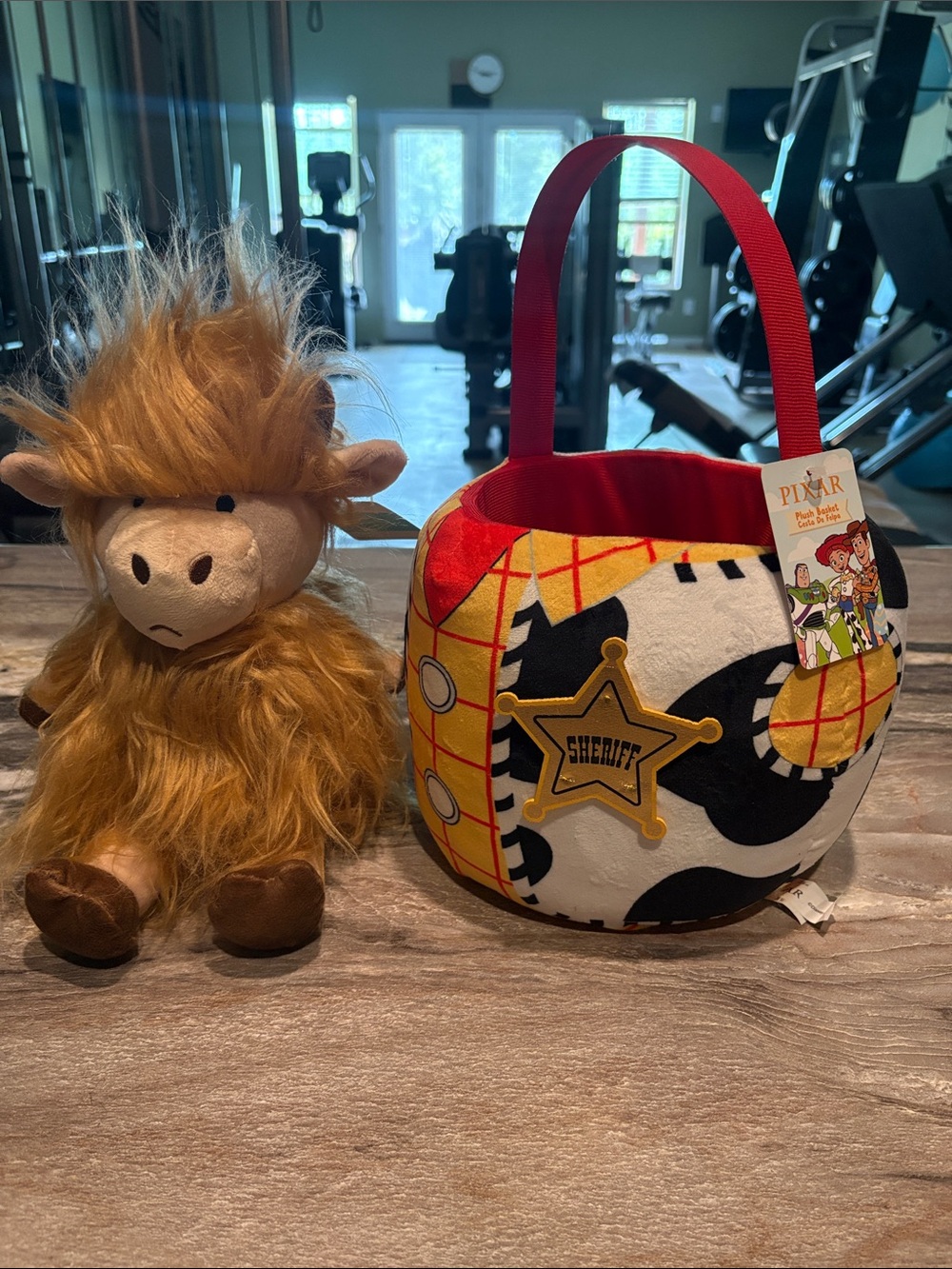 Toy Story Sheriff Plush Basket and Stuffed Cow Companion